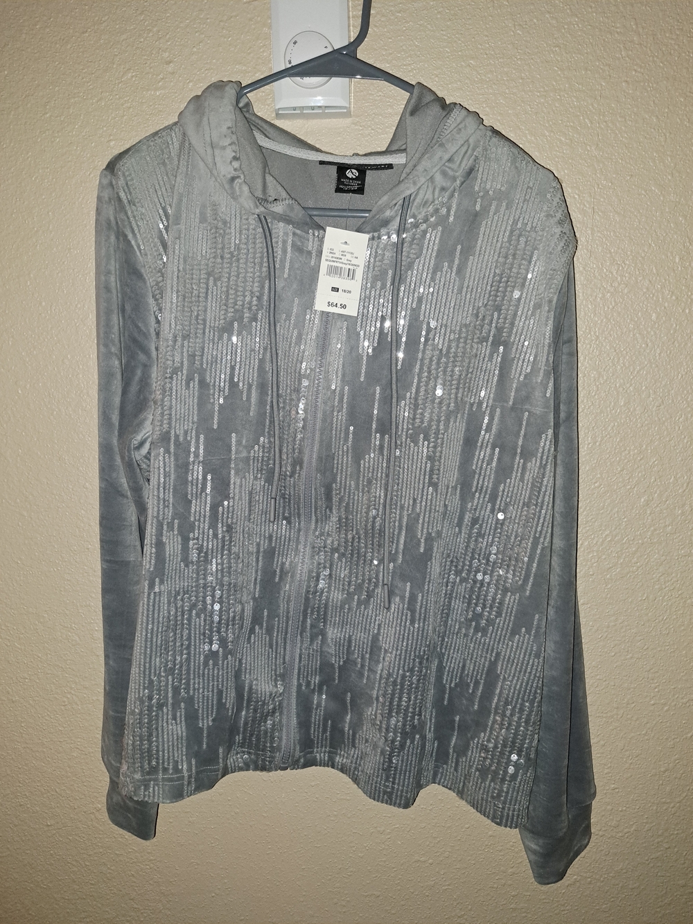 Ashley Stewart Gray Sequin Velour Hoodie